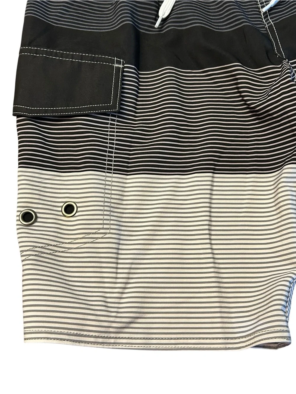 Men's Black & Gray Striped Swim Trunks w liner SZ 32 EUC Resortwear Vacation